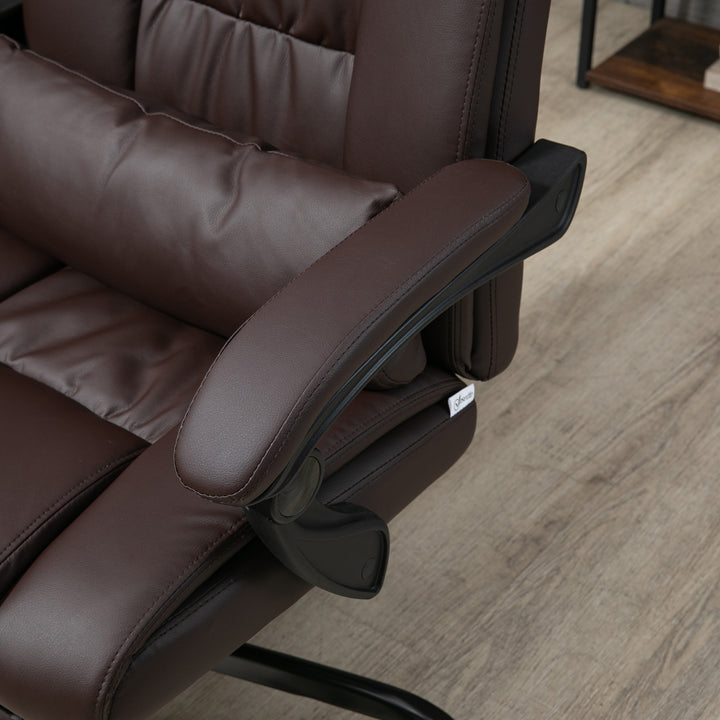 6-Point Massage Office Chair, PU Leather Desk Chair with Adjustable Height and Footrest for Home Office, Brown