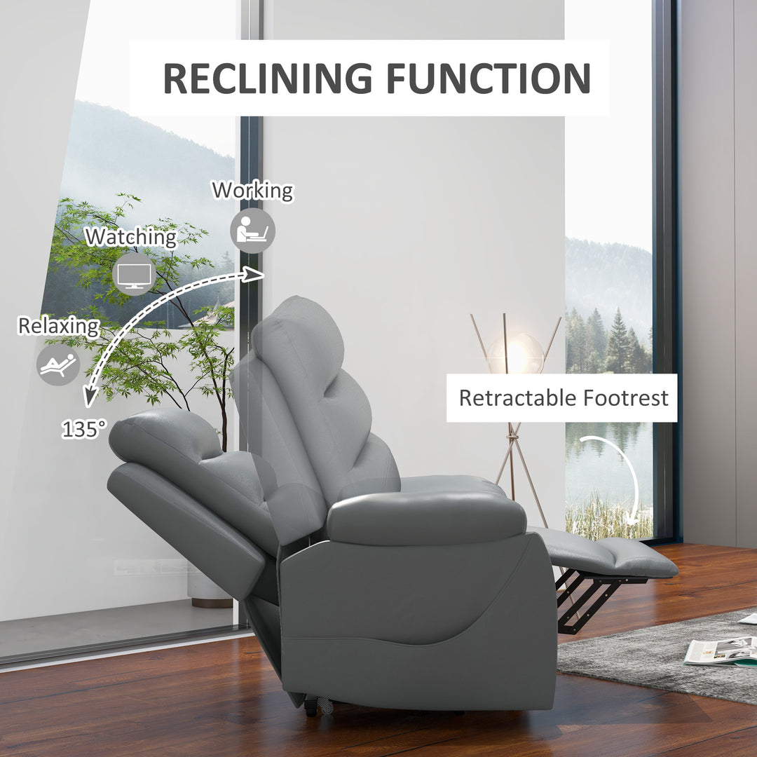 Electric Riser and Recliner for Elderly with 8 Vibration Massage, PU Leather Power Lift Recliner Chair for Living Room with Side Pockets, Footrest, Grey