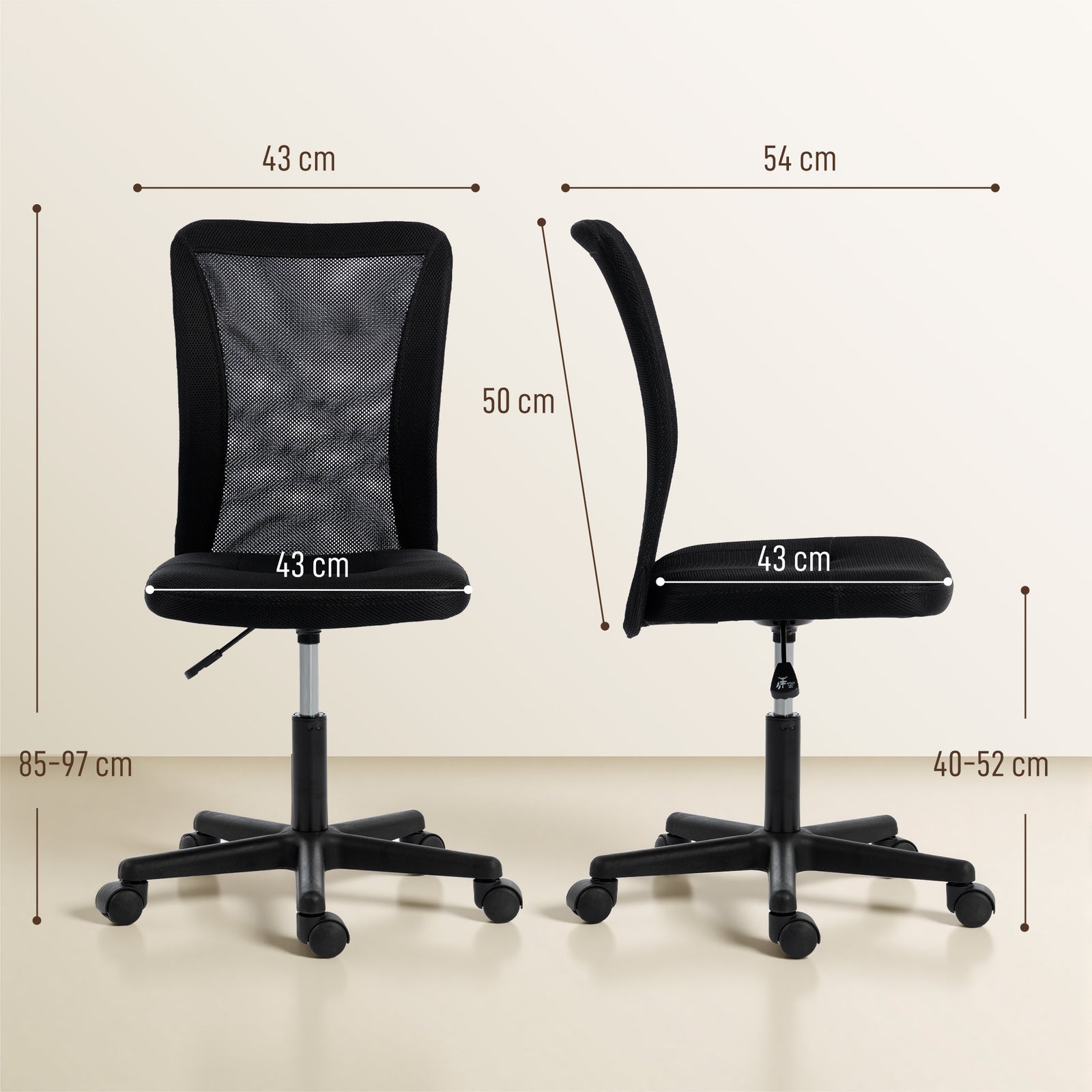 Computer Desk Chair, Armless Mesh Office Chair with Adjustable Height 