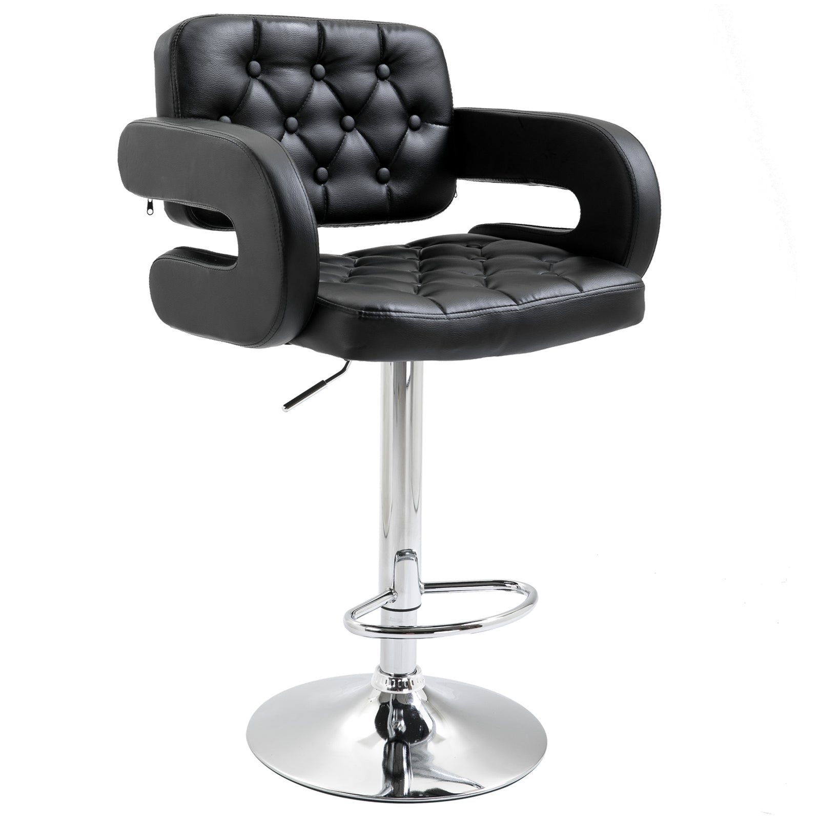 PU Leather Upholstered Swivel Bar Stool, Height Adjustable with Back, Armrest, Footrest, Black
