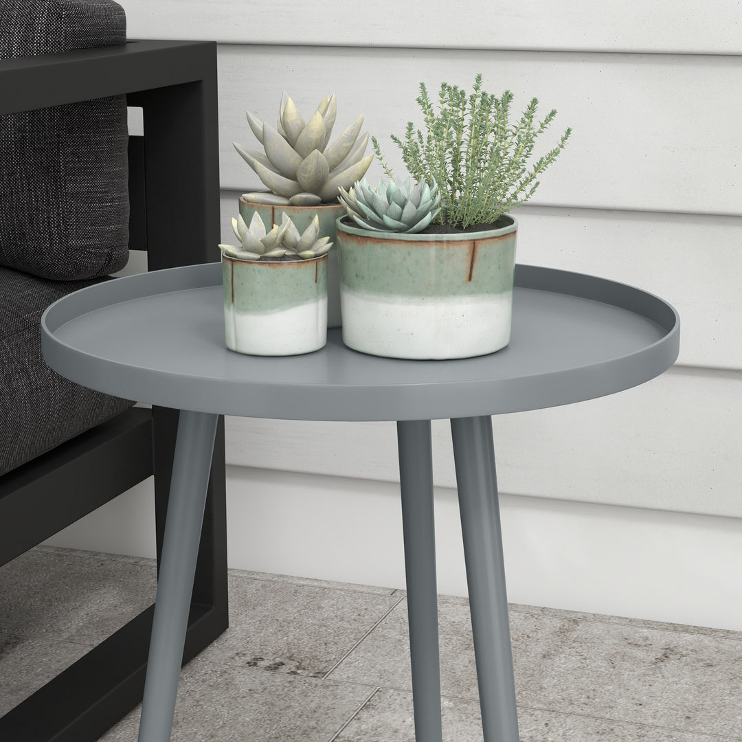 Round Garden Coffee Table, Outdoor Side Table with Rounded Steel Edge,