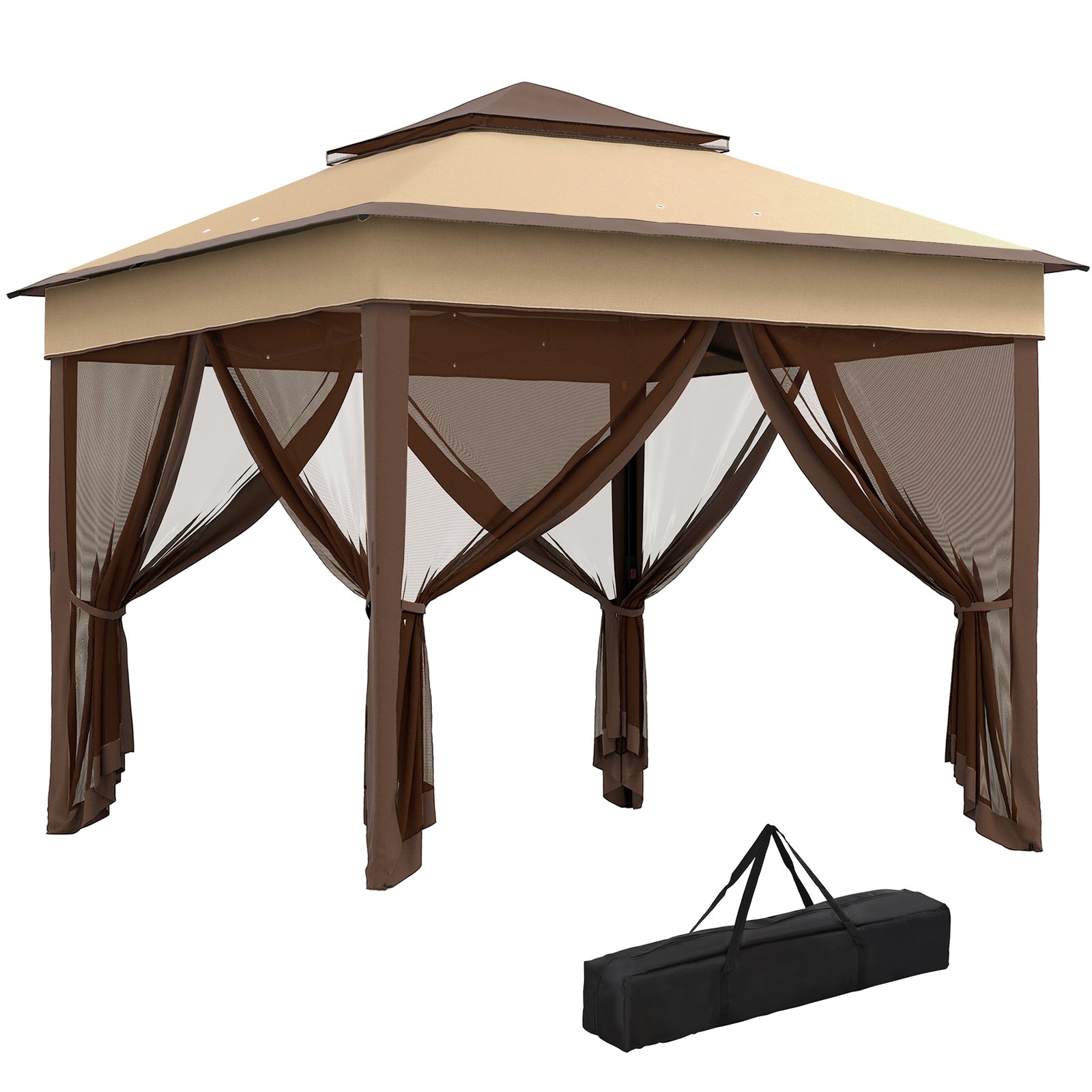 3 x 3(m) Pop Up Gazebo, Height Adjustable Instant Event Shelter with Netting and Carrying Bag, Beige