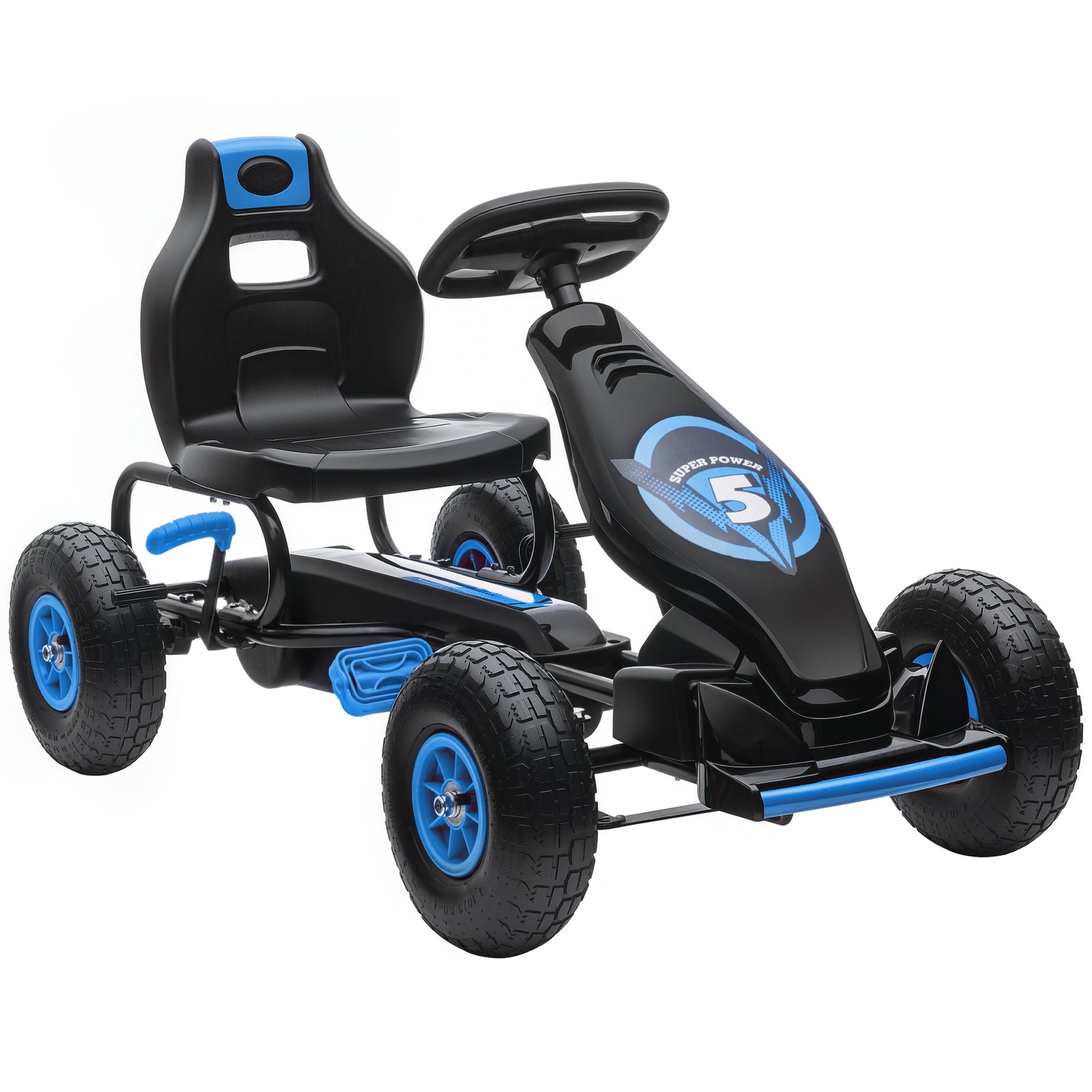 Kids Pedal Go Kart, with Adjustable Seat, Inflatable Tyres - Blue