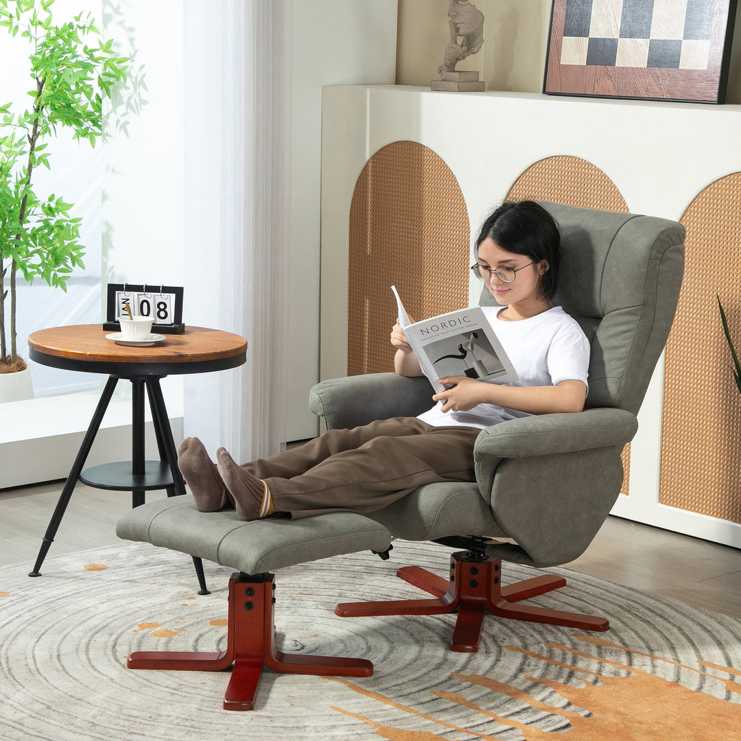 Faux Microfibre Leather Manual Recliner and Footstool Set