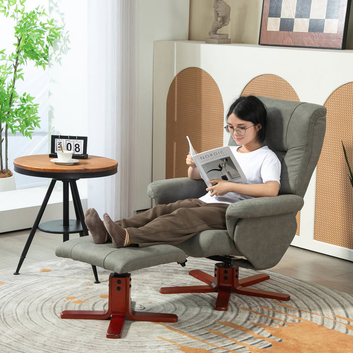 Faux Microfibre Leather Manual Recliner and Footstool Set