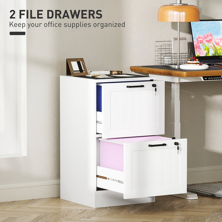 MCL 2 Drawer Filing Cabinet with Lock, Office Storage Cabinet with Adjustable Hanging Bars for A4 Letter Size Files, White