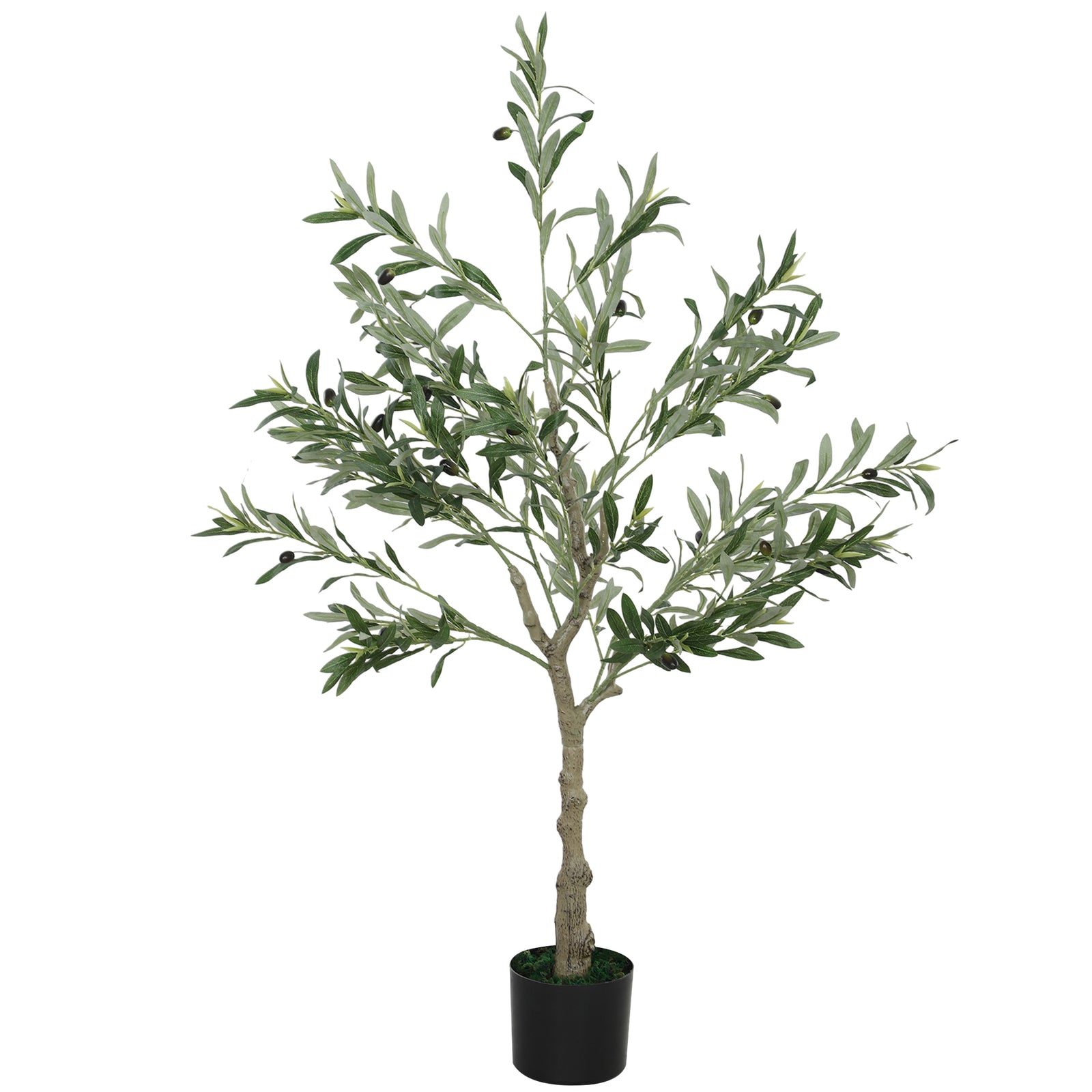4ft/ 120cm Decorative Artificial Plant, Silk Olive Tree with 450 Leaves and 20 Olive Fruits in Pot, Fake Plant for Home, Office, Living Room, Indoor Decor