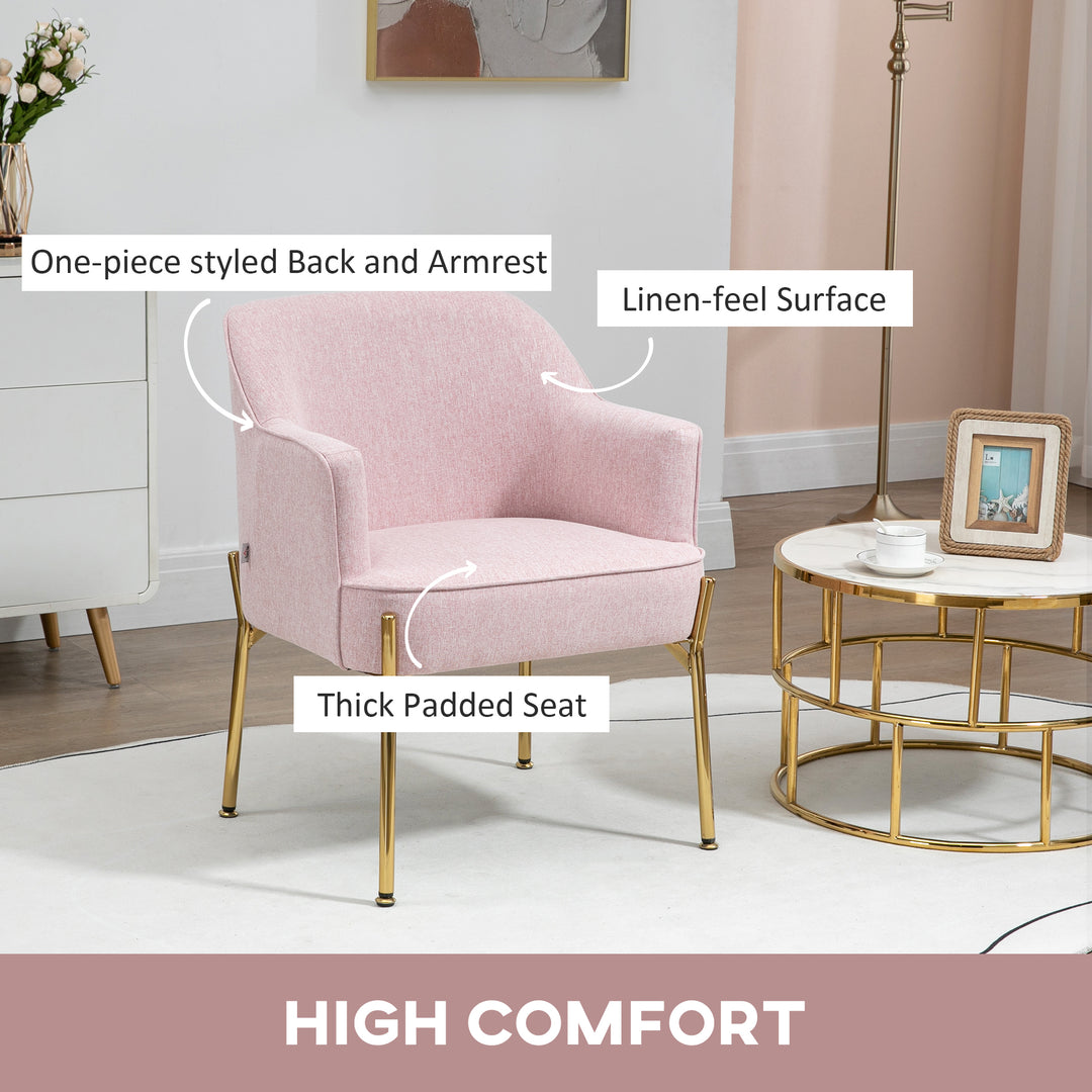 Accent Chair, Living Room Armchair, Vanity Chair with Gold Plating Metal Legs and Soft Padded Seat for Bedroom and Café, Set of 2, Pink