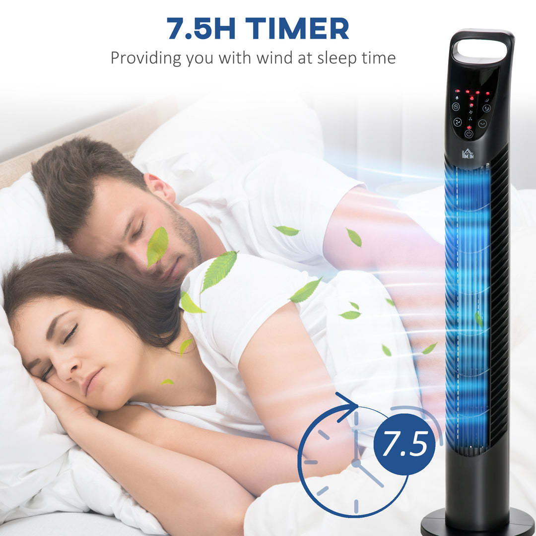 31" Oscillating Tower Fan with Remote Control, 7.5H Timer, 3 Speed 3 Modes, Electric Floor Standing Cooling Fan for Home Bedroom Office, Black