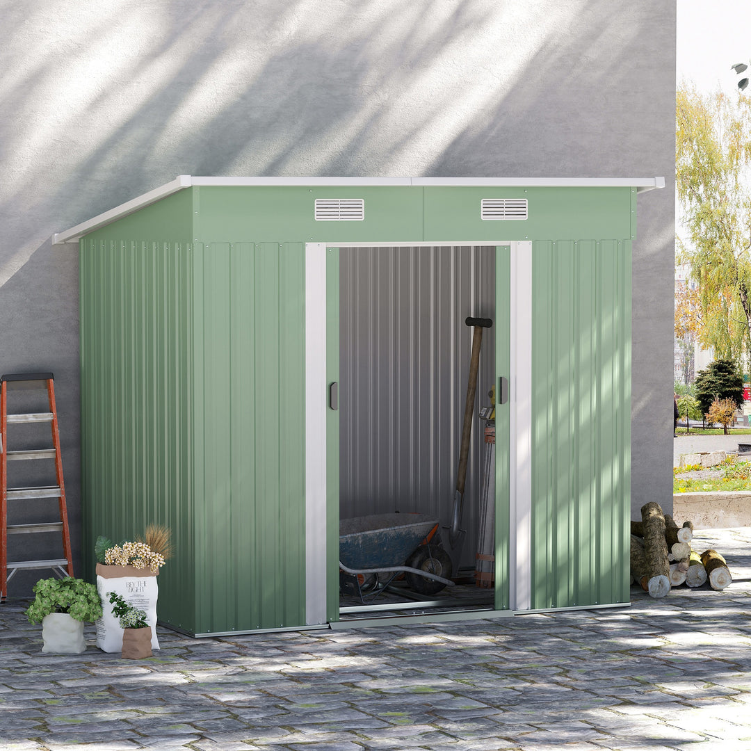 MCL 7 x 4ft Outdoor Garden Metal Storage Shed, Tool Storage Box for Backyard, Patio and Lawn, Light Green