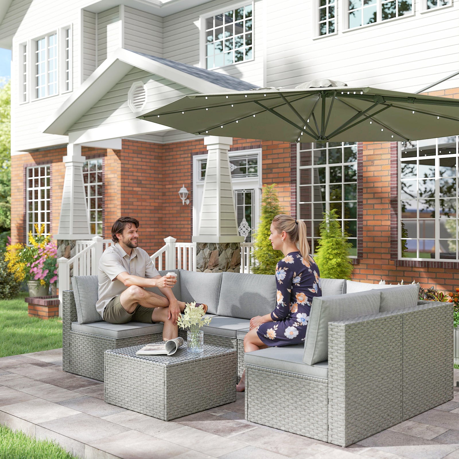 Seven-Piece Modular Rattan Set - Grey