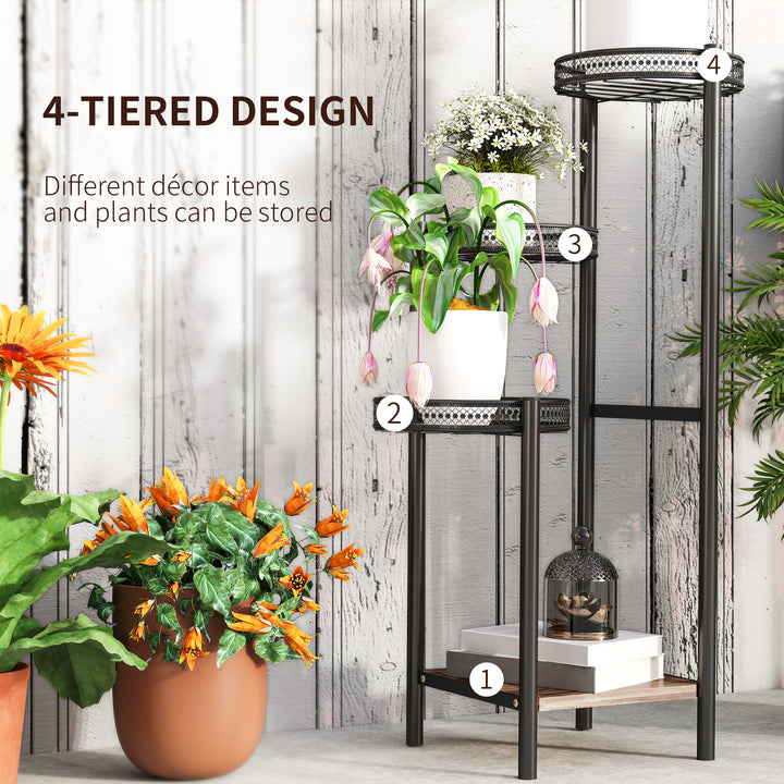 Four-Tier Steel Plant Stand - Black
