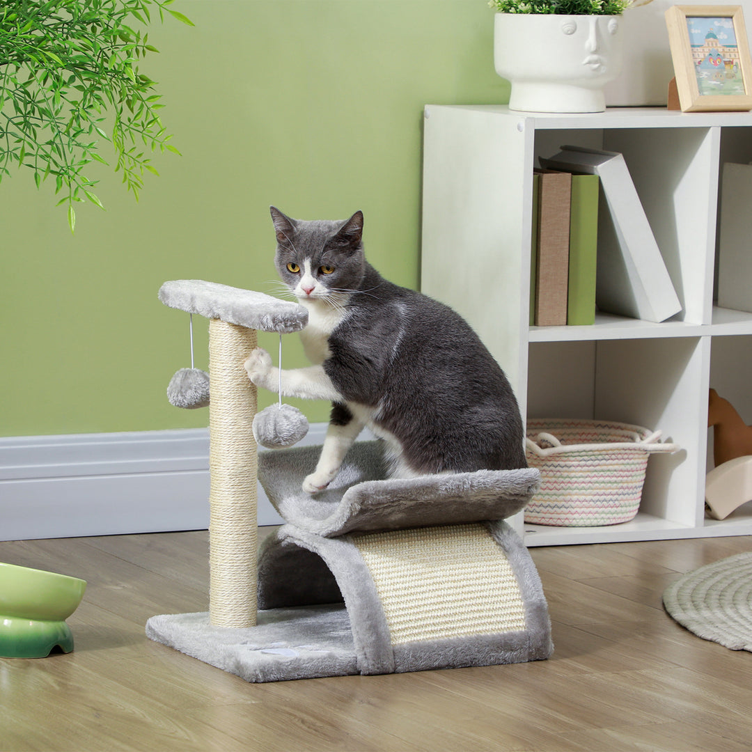 MCL Cat Tree, Cat Tower for Kittens with Rotatable Top Bar, Sisal Scratching Post, Tunnel, Dangling Balls - Grey