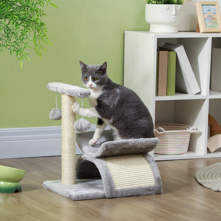 MCL Cat Tree, Cat Tower for Kittens with Rotatable Top Bar, Sisal Scratching Post, Tunnel, Dangling Balls - Grey