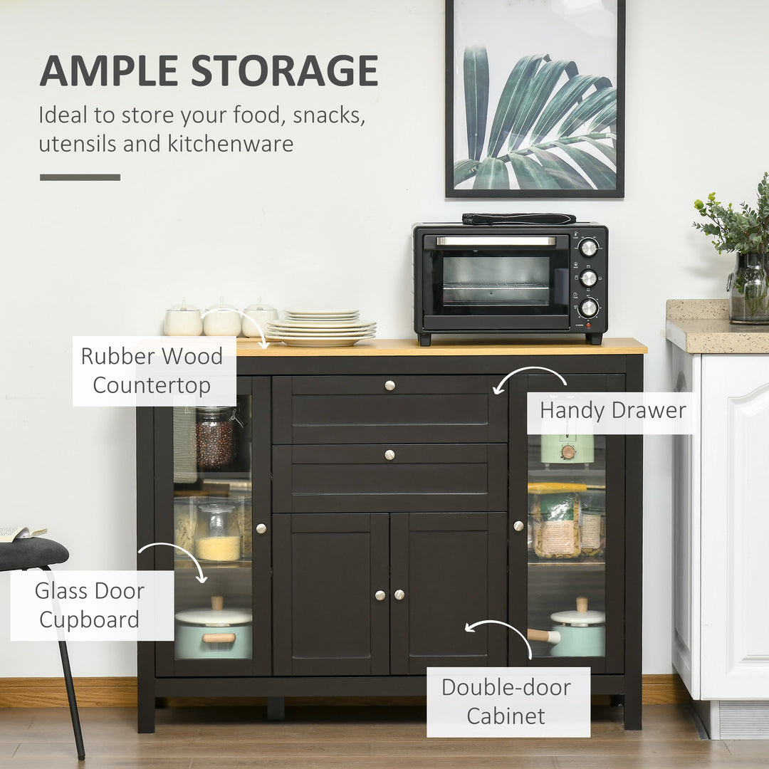 Modern Storage Cabinet, Sideboard with Oak Top, 4 Doors, 2 Drawers and