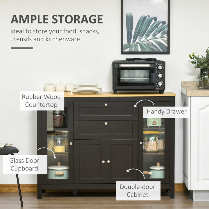 Modern Storage Cabinet, Sideboard with Oak Top, 4 Doors, 2 Drawers and