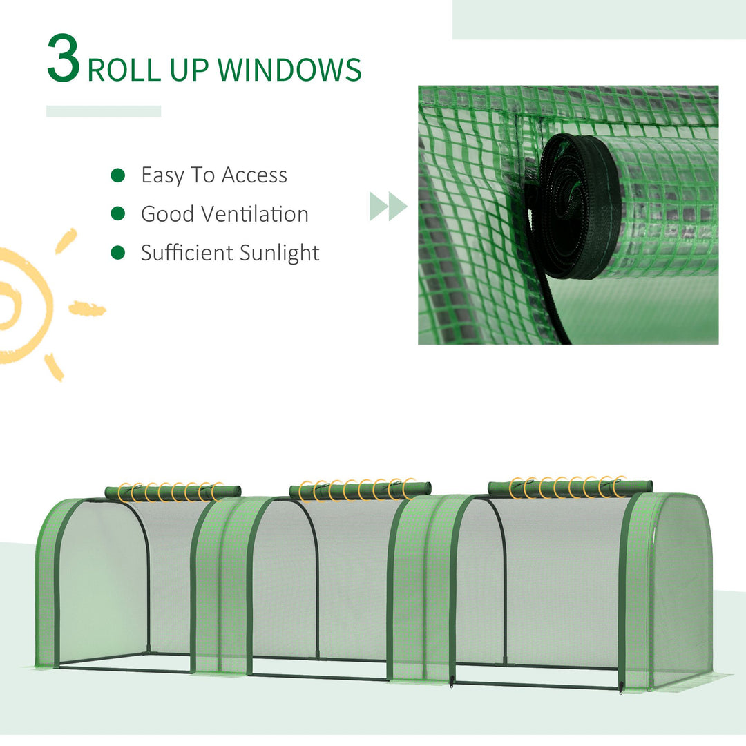 Outsunny Tunnel Greenhouse, PE Cover, Steel Frame, Garden Grow House with Zipper Door, 295x100x80cm, Green