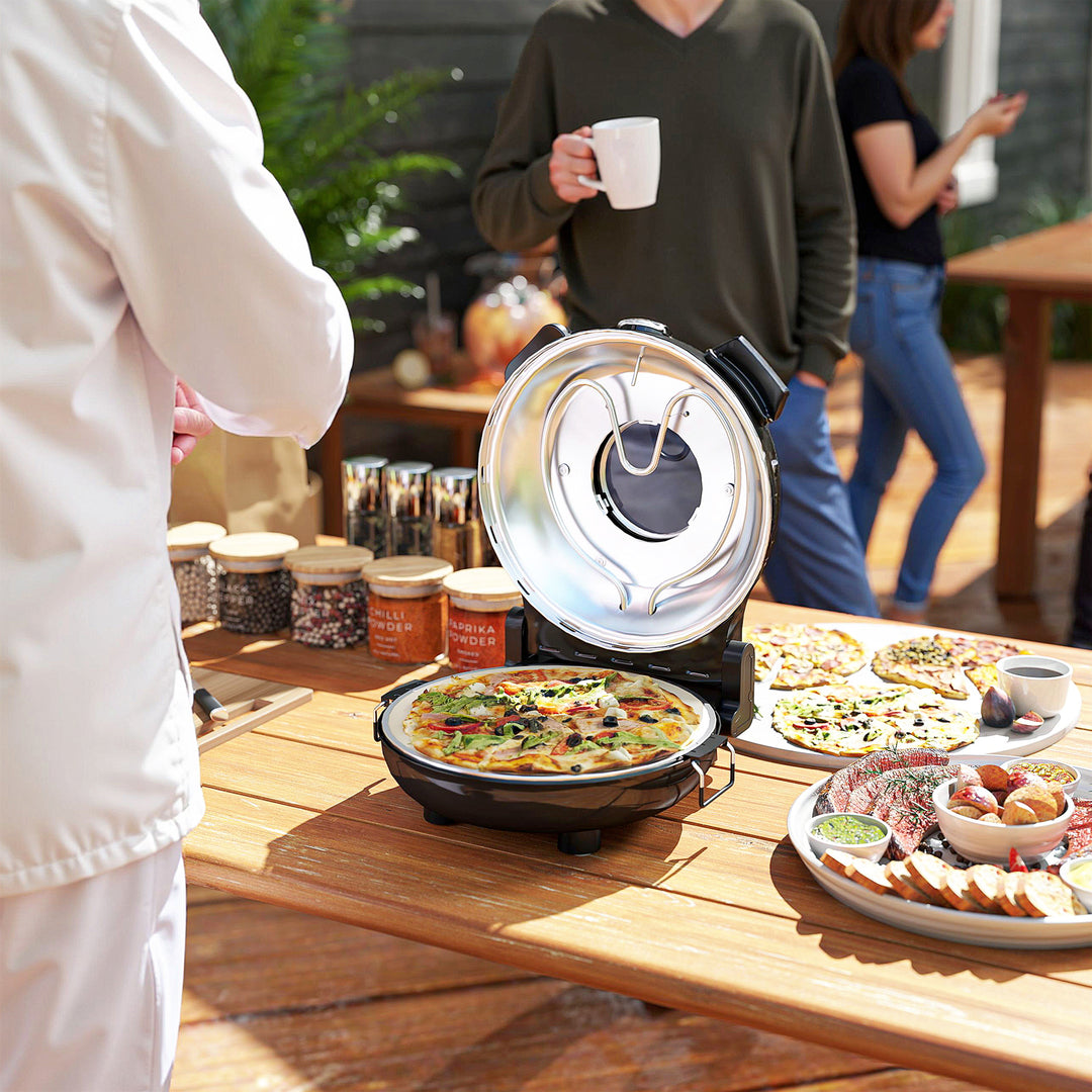 1200W Pizza Oven, 12 Inch Electric Pizza Maker with Viewing Window, Dual Knob Temp & Timer Control, Overheat Protection, Black