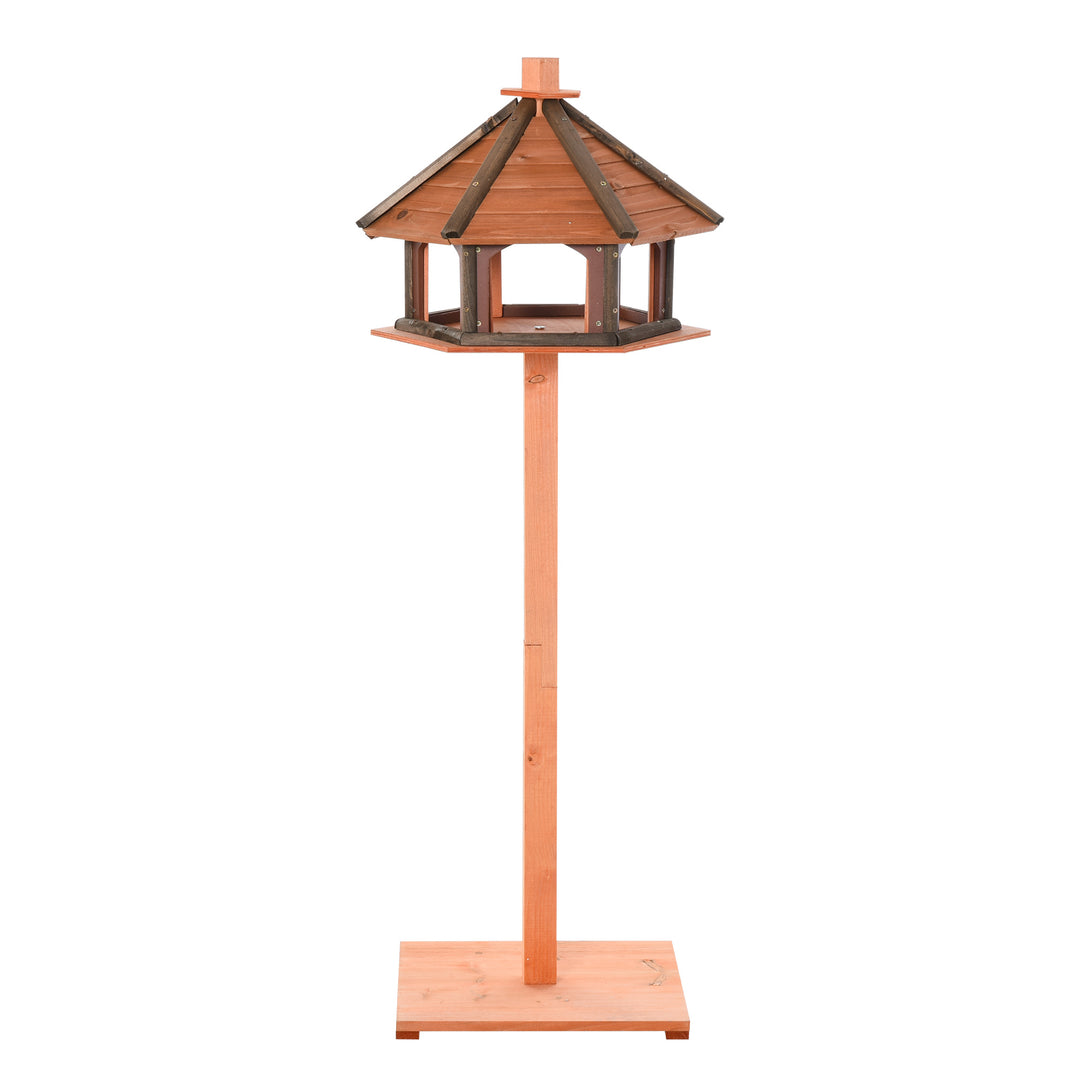 MCL 130cm Wooden Bird Table, Feeding Station with Roof for Outdoor, Brown