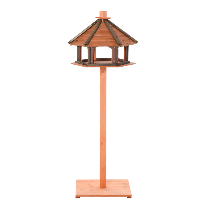 MCL 130cm Wooden Bird Table, Feeding Station with Roof for Outdoor, Brown