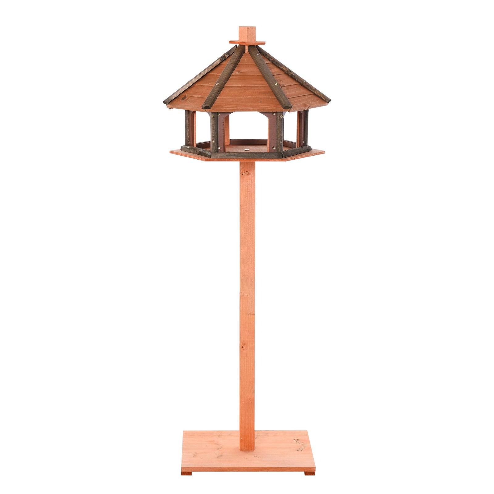 Wooden Bird Table Bird Feeding Station Playstand with Roof 130Hcm for Outdoor Brown