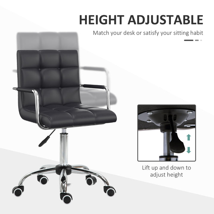 Vinsetto Office Chair Mid Back Faux Leather Desk Chair, Swivel, Armrests, Wheels, Height Adjustable, Black