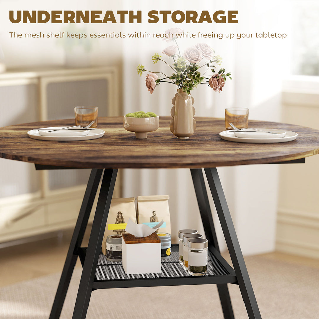 Dining Table for 4 People, 100 cm Round Industrial Kitchen Table with 