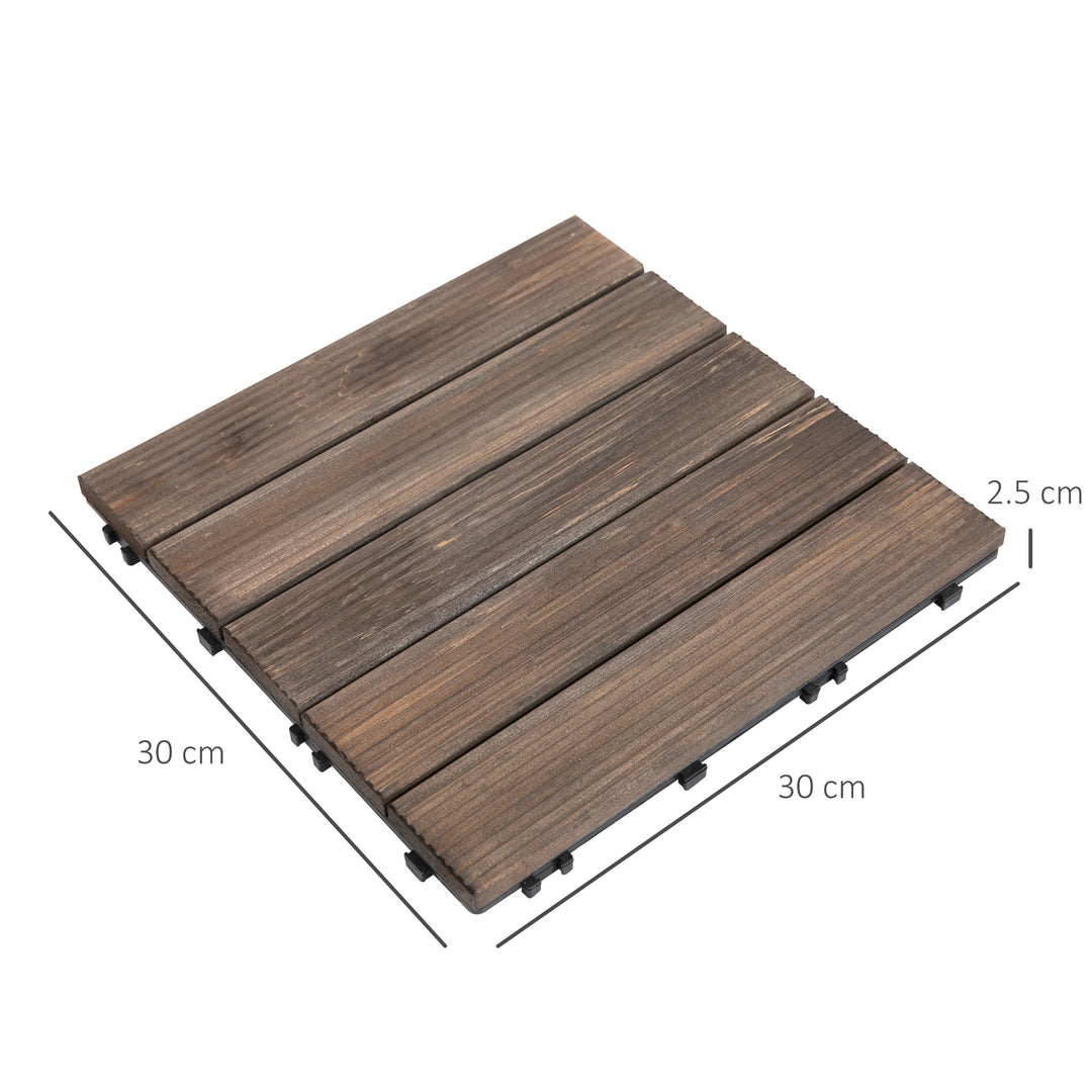 Outsunny 27 Pcs Solid Wood Interlocking Decking Tiles For Patio, Balcony, Roof Terrace, Hot Tub, Black, (30 x 30 cm Per Piece)