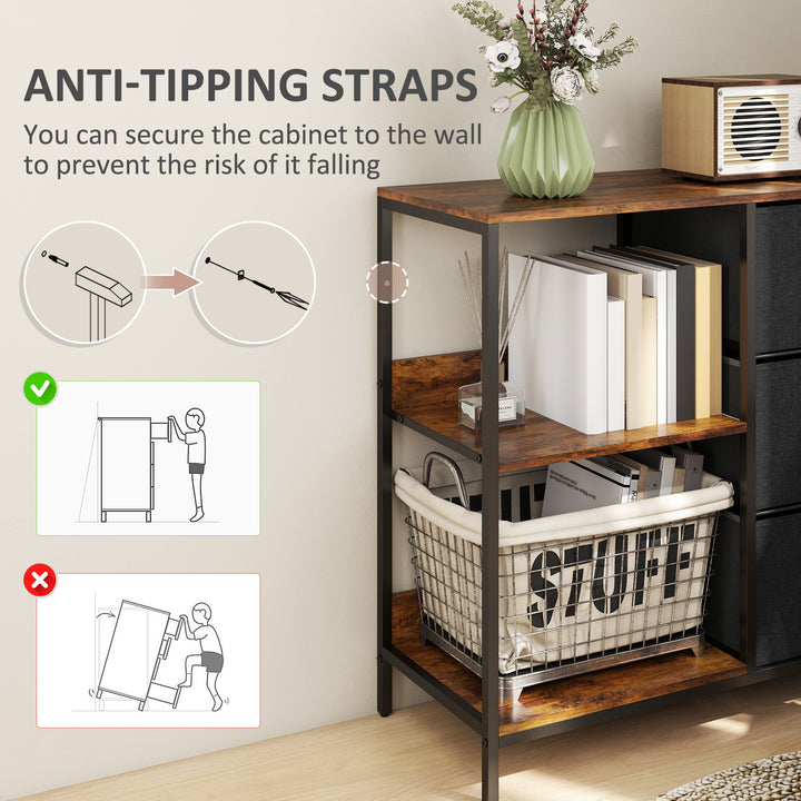 MCL Chest of Drawers Storage  Dresser Cabinet Organizer with 3 Fabric Drawers and 2 Display Shelves for Living Room, Bedroom, Hallway, Black