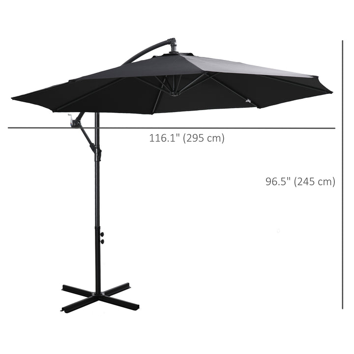 MCL 2.45m Overhanging Cantilever Parasol, Heavy Duty Waterproof Garden Umbrella with Cross Base, Black