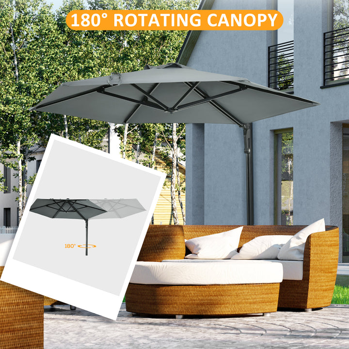 Outsunny Wall Mounted Parasol, Hand to Push Outdoor Patio Umbrella with 180 Degree Rotatable Canopy for Porch, Deck, Garden, 250 cm, Grey