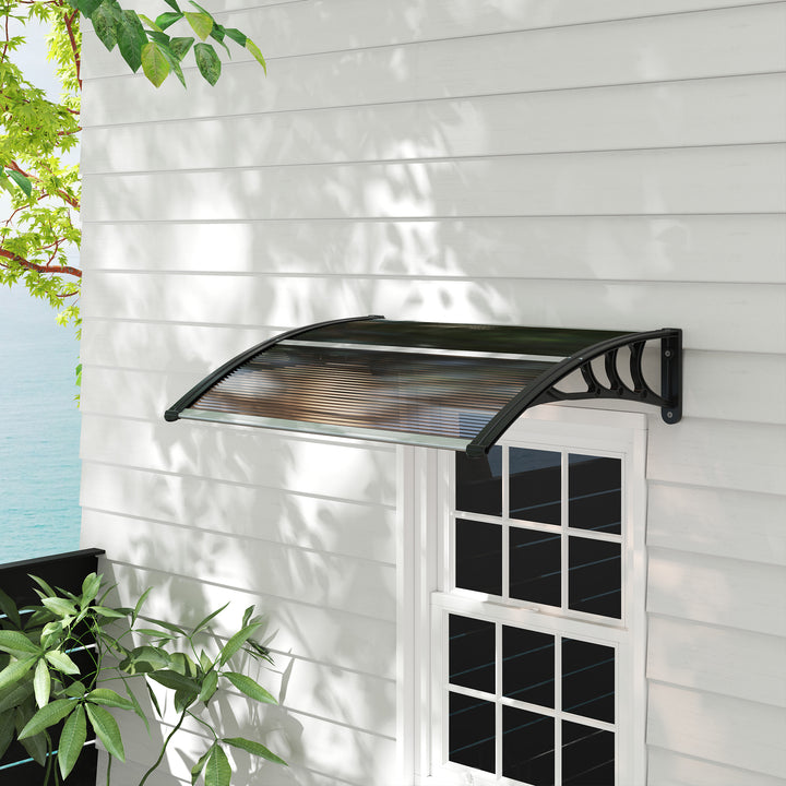 MCL Front Door Canopy Outdoor Awning Aluminium Rigid Plastic Polycarbonate Rain Shelter UV Water Rain Resistant 120 x 75cm Brown