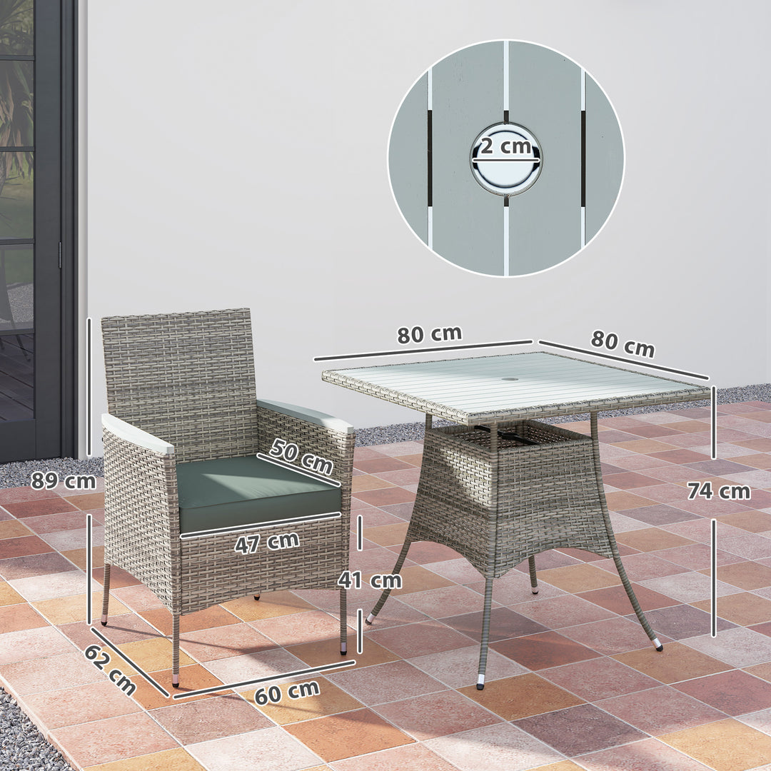 Five-Piece Rattan Set, with Wood-Top Table - Grey
