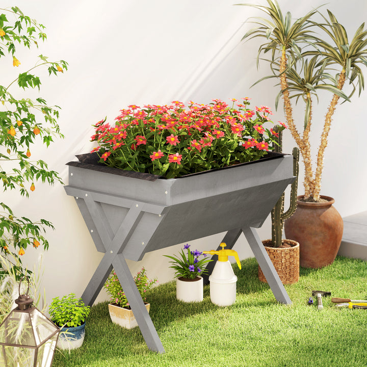 Wooden Raised Garden Bed with Bed Liner, Elevated Planter Box with Leg