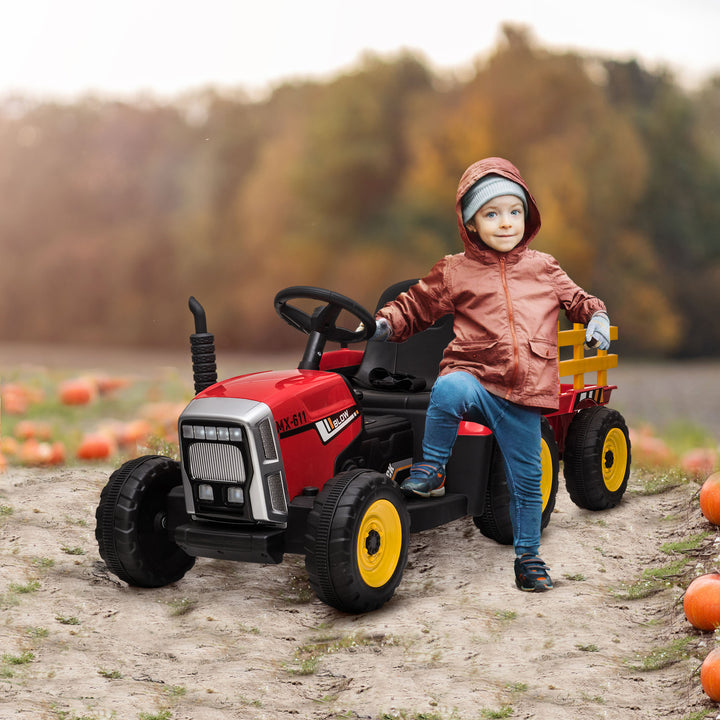 HOMCOM Electric Ride on Tractor with Detachable Trailer, 12V Kids Battery Powered Electric Car w/ Remote Control, Music Start up Sound