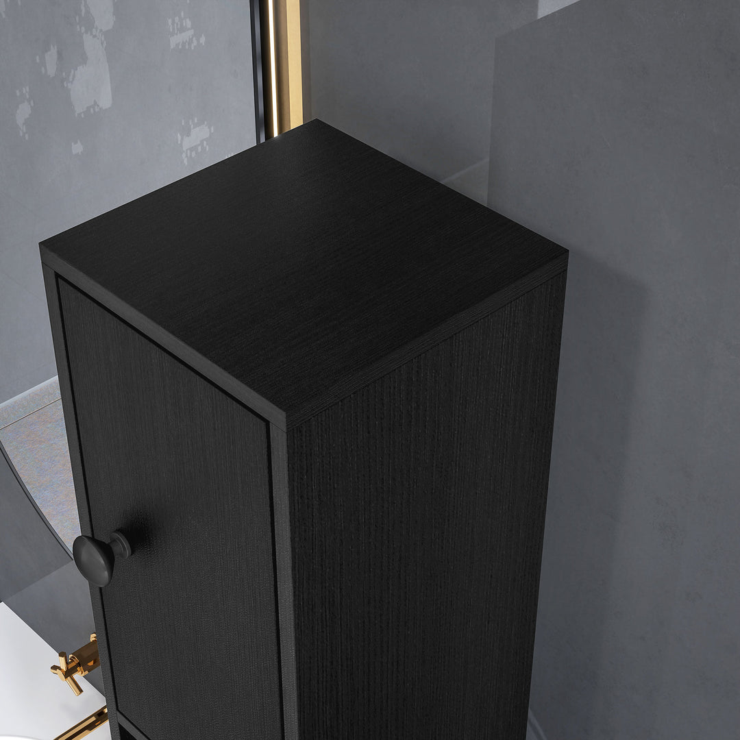 180cm Slim Bathroom Cabinet, with Drawer, Shelves and Cupboards - Black
