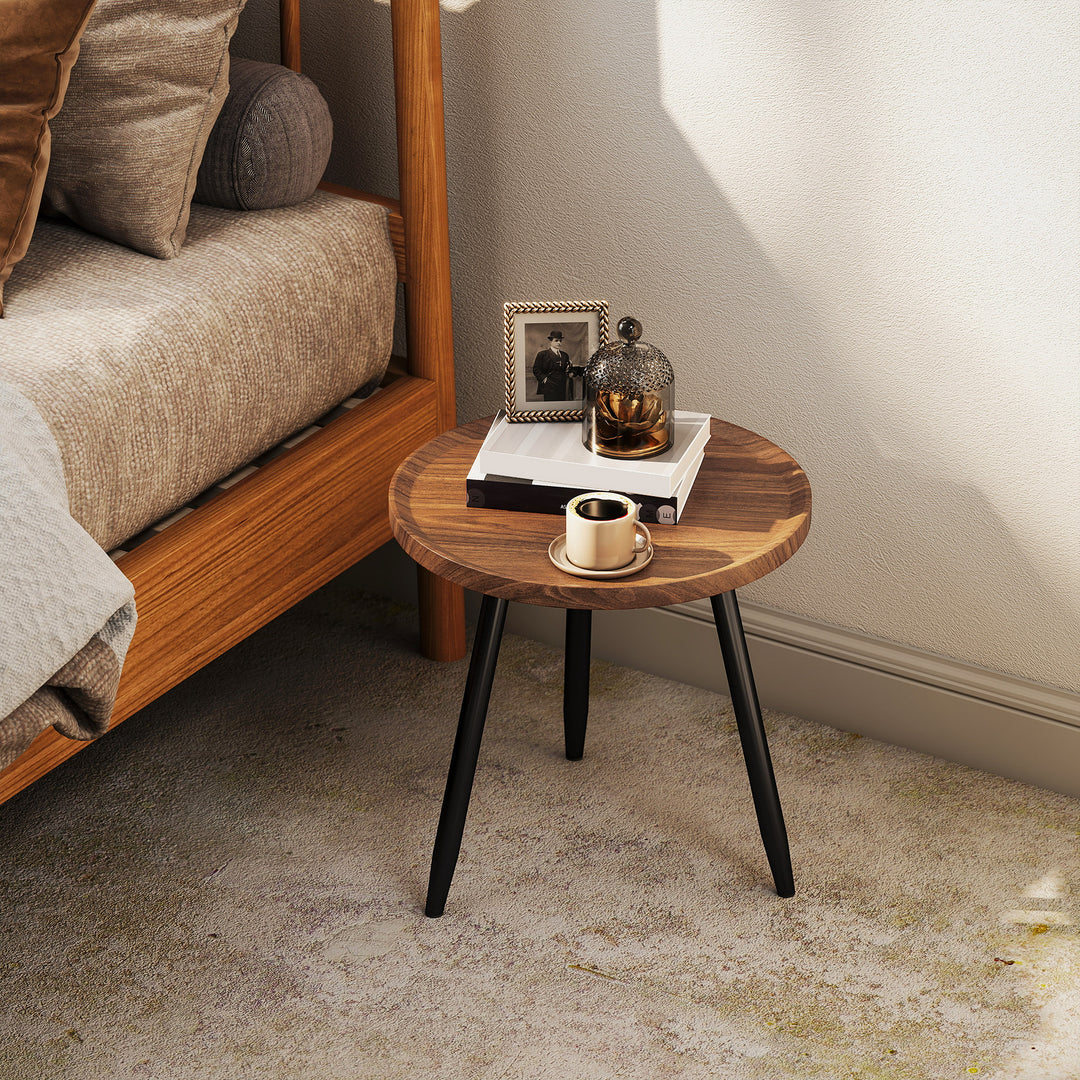 Modern Round Coffee Table with Steel Frame for Small Space, Sofa Beside, Living Room, Bedroom, Chestnut Wood Effect