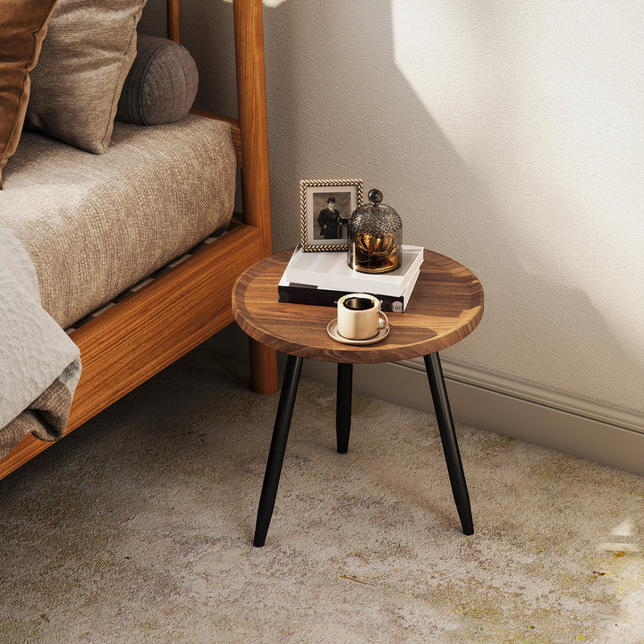 Modern Round Coffee Table with Steel Frame for Small Space, Sofa Beside, Living Room, Bedroom, Chestnut Wood Effect
