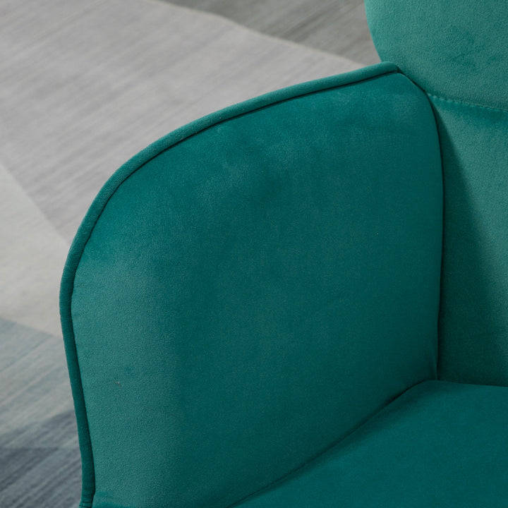 Modern Armchair with Footstool, Upholstered Accent Chair with Ottoman, Steel Legs, Velvet Wingback Chair for Living Room, Bedroom, Home Study, Dark Green