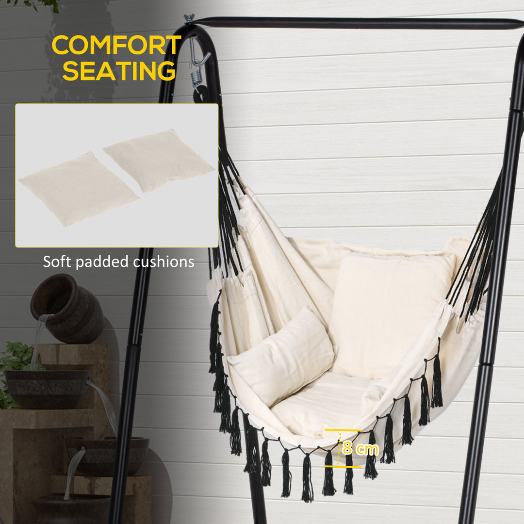 Outsunny Hammock Swing Chair with Stand, Cushioned Hammock Chair for Indoor & Outdoor Relaxation, Cream White