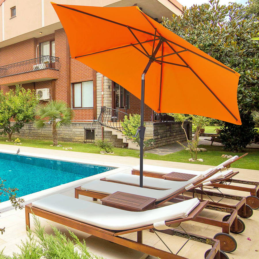 2.6M Garden Parasol Umbrella with Tilt and Crank, Outdoor Sun Parasol Sunshade Shelter with Aluminium Frame, Orange