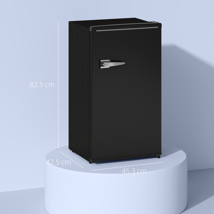 Under Counter Fridge, 85L Small Retro Refrigerator with Chiller Box, Adjustable Thermostat, Glass Shelves, Black