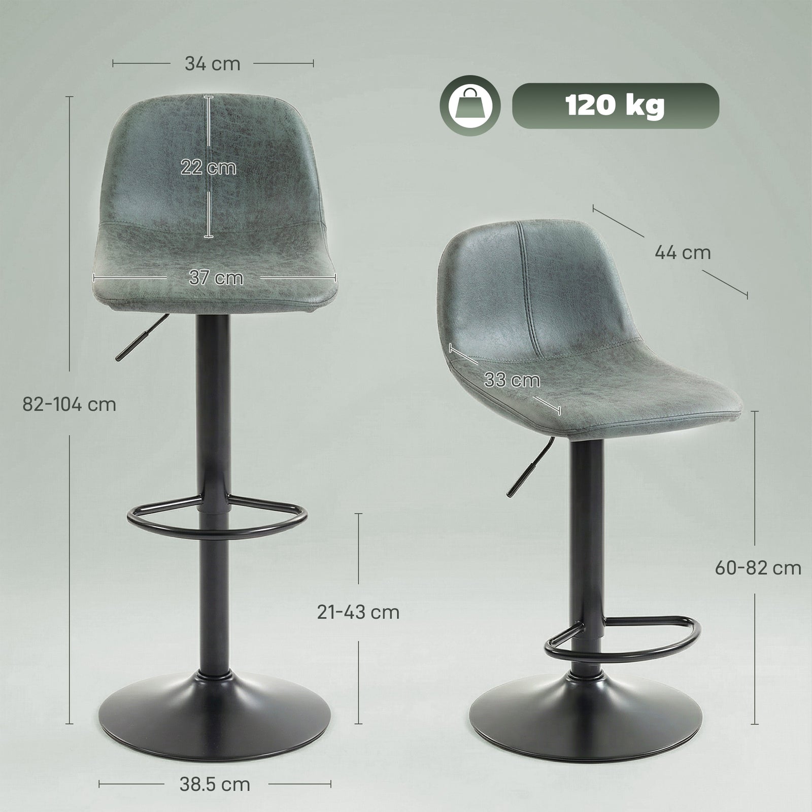 Bar Stools Set of 2, Modern Swivel Barstools with Footrest for Kitchen