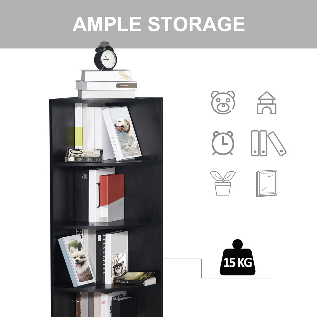MCL 4-Tier Corner Open Shelf Bookcase Freestanding Fan Bookshelf Plants Stand, 40x40x120cm, Black