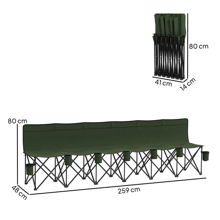 6 Seater Folding Camping Chair with Cup Holder &amp; Carry Bag - Green