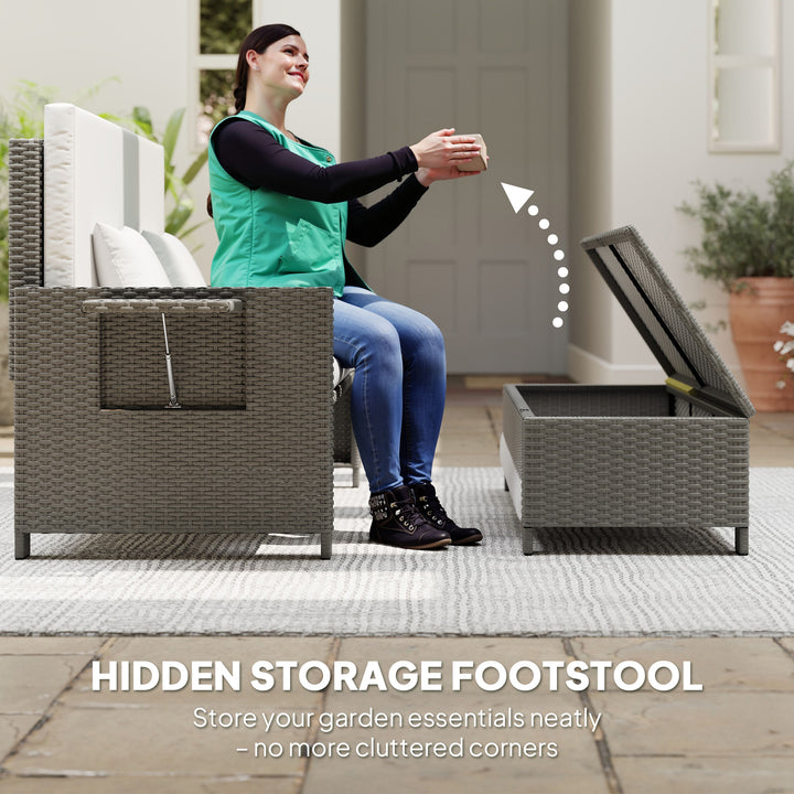 Rattan Day Bed, with Footstool - Light Grey