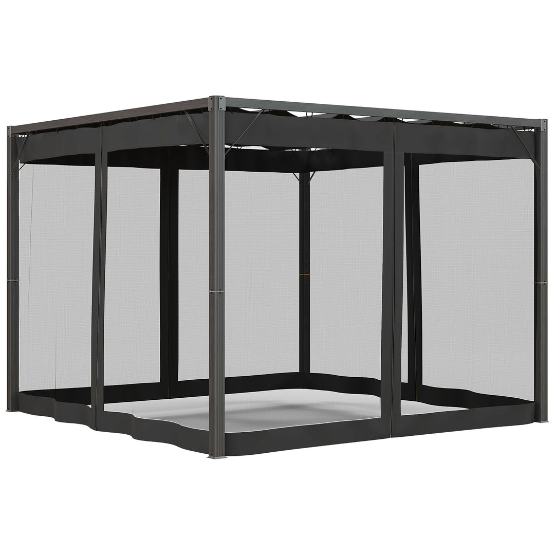 3 x 3m Aluminium Frame Pergola, with Retractable Roof - Dark Grey