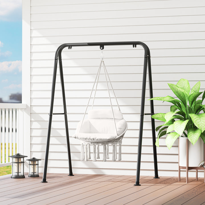 Hanging Chair Outdoor Hammock Chair with Soft Cushion, Cotton Rope Boho Style Swing Chair, Hanging Garden Swing Seat for Indoor Outdoor, Cream White