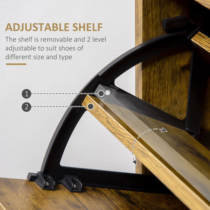 MCL Shoe Cabinet with 2 Flip Doors, Slim 2-Drawer Shoe Cupboard with Adjustable Divider and Open Compartment for 12 Pairs of Shoes, Entryway Storage Unit, Rustic Brown