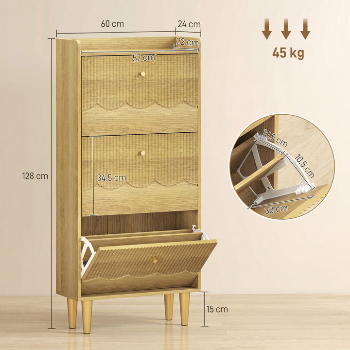 Narrow Shoe Cabinet, Modern Shoe Storage Cabinet with 3 Flip Drawers, 